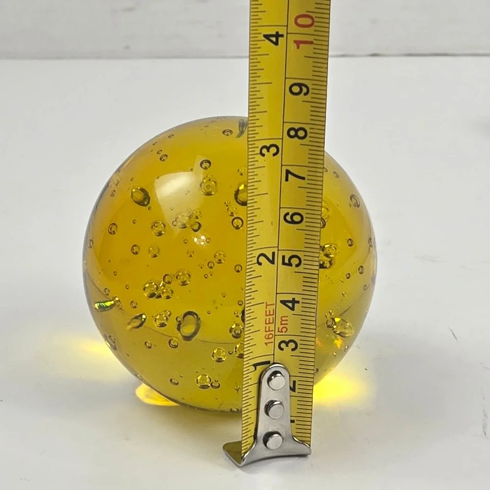 Amber Art Glass Paperweight w Pulegoso Bubbles 2.75